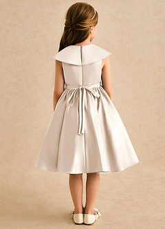 Azazie Acorn Flower Girl Dresses White Alabaster A-Line Pleated Matte Satin Dress image2