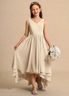 Azazie Kitten Girl vestidos de niña de las flores Vestido de Champán de Gasa de Corte En A image4