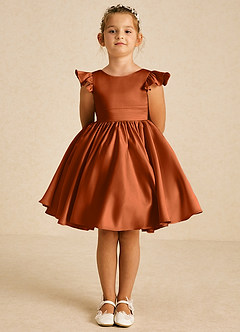 Azazie Tootsie Blumenmädchenkleider A-Linie Schleifen Matte Satin Kleid Gebranntes Orange image3