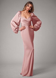 Azazie Sonata Bridesmaid Dresses Dusty Rose Sheath Long Sleeve Stretch Satin Convertible Dress image5
