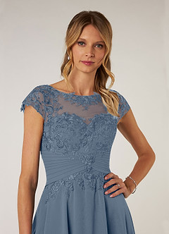 Azazie Shonda Brudens mor kjoler Boatneck Plisseret Blonder Chiffon Asymmetrisk Kjole image6