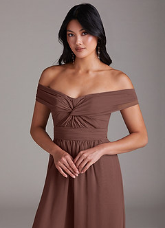 Azazie Lamara Bridesmaid Dresses Espresso Off the Shoulder Chiffon Convertible Jumpsuit image7