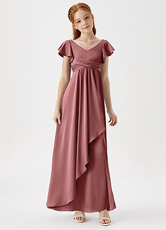 Azazie Omari Junior Vestido de Amatista de Satén Elástico de Corte en A con Plisado image3