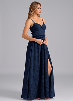 Azazie Zeya Bridesmaid Dresses Dark Navy A-Line Bow Floral Burnout Dress image5