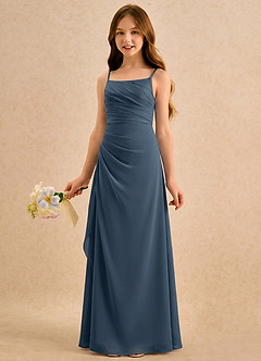 Azazie Cannoli Girls Formal Blumenmädchenkleider A-Linie Plissee Chiffon Kleid Neptunblau image3