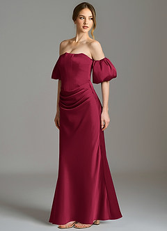 Azazie Kacey Jurken voor bruidsmeisjes Jurk van Stretch Satijn met Zeemeermin Off the Shoulder Bourgondië image3