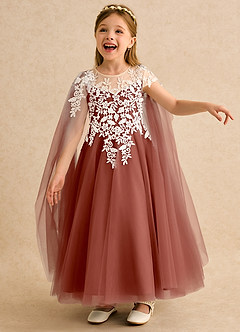 Azazie Dandelion Flower Girl Dresses Auburn Ball-Gown Lace Dress image1