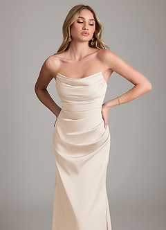 Azazie Lucille Bridesmaid Dresses White Alabaster Mermaid Strapless Stretch Satin Convertible Dress image6