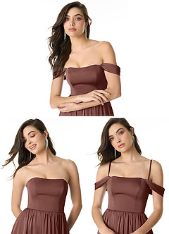 Azazie Morana Bridesmaid Dresses Espresso A-Line Off the Shoulder Stretch Satin Convertible Dress image10
