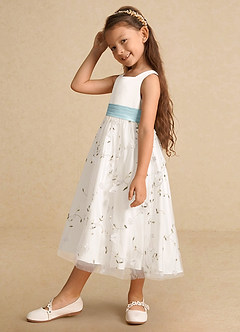 Azazie Pollie Flower Girl Dresses Ivory Mist A-Line Bow Tulle Dress image8