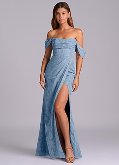 Azazie Johana Bridesmaid Dresses Powder Blue Mermaid Off the Shoulder Floral Burnout Convertible Dress image4