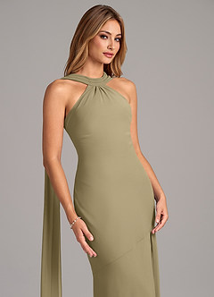 Azazie Kinsley Bridesmaid Dresses Moss Green Mermaid Pleated Chiffon Dress image7