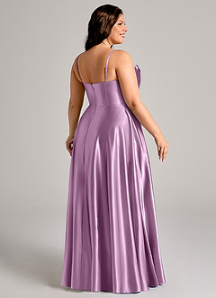 Azazie Elle Brautjungfernkleider A-Linie mit Taschen Metallischer Satin Kleid Blauregen image11