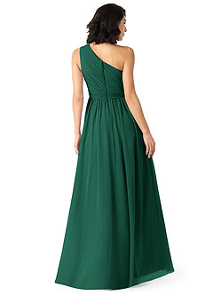 Azazie Mathilda Bridesmaid Dresses Emerald A-Line One Shoulder Chiffon Dress image3