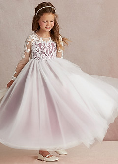 Azazie Elodie Flower Girl Dresses Ivory Vintage Mauve Ball-Gown Lace Dress image2