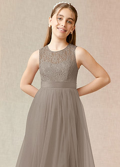 Azazie Georgette Junior A-Linie Spitze Tüll Kleid Taupe image5