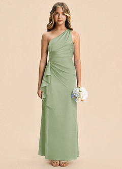Azazie Kayden Junior Dusty Sage Sheath Ruched Stretch Satin Dress image4