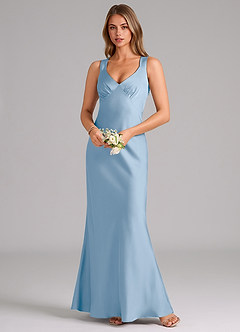 Azazie Kamila Brudepigekjoler En streg Plisseret Stræk satin Gulv-længde Kjole image4