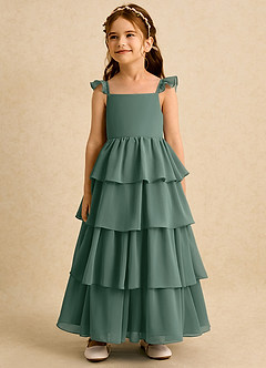 Azazie Boba Flower Girl Dresses Sea Moss A-Line Square Neckline Chiffon Dress image4