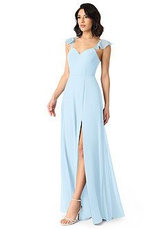 Azazie Everett Brautjungfernkleider A-Linie V-Hals Gerüscht Chiffon Kleid Himmelblau image3