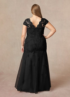 Azazie Marbella vestidos de madre de la novia Vestido de Negro de Encaje de Sirena con Reina Ana Lentejuelas image9