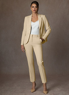 Whitney Champagne Structured Stretch Full Length Pants Suit