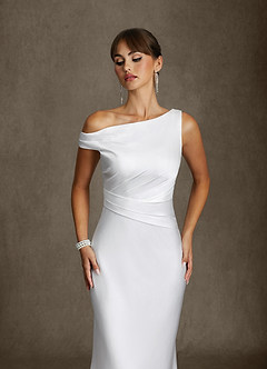 Azazie Ciara Trouwjurken Jurk van Stretch Satijn met Zeemeermin Off-shoulder Diamant Wit image6