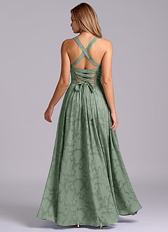 Azazie Francis Vestidos de damas de honor Vestido de Matcha de Devorado Floral de Corte en A con Corsé image6