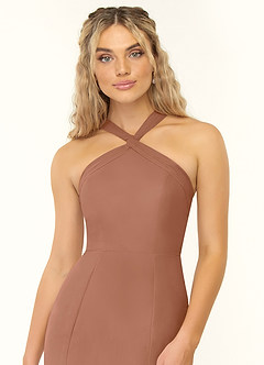 Azazie Rue Jurken voor bruidsmeisjes Jurk van Chiffon met A-Lijn Houder Bronzeertint image6