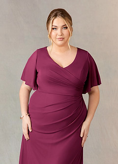 Azazie Selah Kleider für die Brautmutter A-Linie V-Hals Gerüscht Gittergewebe Kleid Maulbeerrot image9