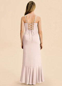 Azazie Magnolia Junior Blushing Pink Sheath Ruched Stretch Satin Dress image2