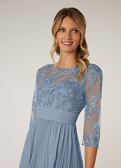 Azazie Tutu Mother of the Bride Dresses Dusty Blue A-Line Boatneck Lace Chiffon Dress image5