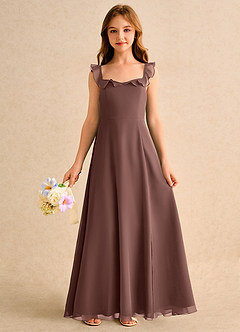 Azazie Chip Girls Formal Flower Girl Dresses Espresso A-Line Sleeveless Chiffon Dress image3