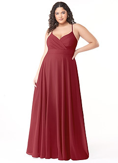 Azazie Avelina Bridesmaid Dresses Pomegranate A-Line V-Neck Pleated Chiffon Dress image6