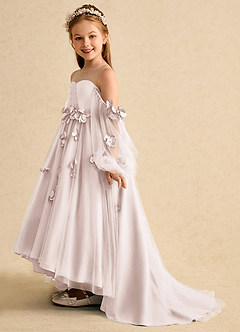 Azazie Karrie Flower Girl Dresses Rose Petal A-Line with Sleeves Tulle Dress image3