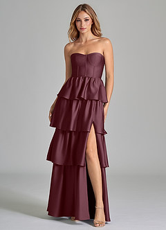 Azazie Faye Bridesmaid Dresses Sangria A-Line Ruched Stretch Satin Dress image4