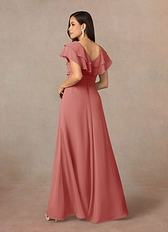 Azazie Snapdragon vestidos de madre de la novia Vestido de Rosa Antigua de Gasa de Corte en A con Cuello en V image4