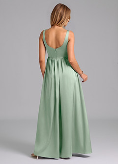 Azazie Keyla Bridesmaid Dresses Agave A-Line Pleated Stretch Satin Dress image2