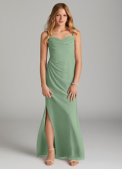 Azazie Mai Junior Matcha Sheath Pleated Chiffon Dress image1