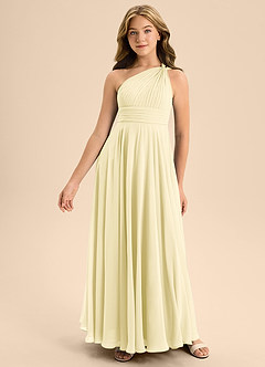 Azazie Charlize Junior Lemon Sorbet A-Line Pleated Chiffon Dress image3