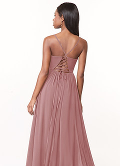 Azazie Marilyssa At-home Try On Dresses Burgundy A-Line Corset Stretch Chiffon Dress image4