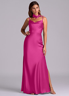 Azazie Yazmine Final Sale Fuchsia Mermaid Pleated Stretch Satin Dress image3