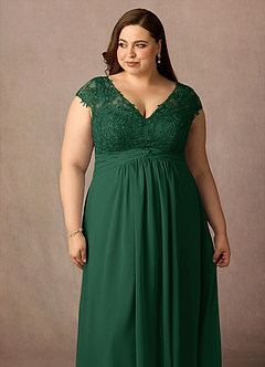 Azazie Irmeli Mère de la mariée Robes Robe Trapèze en Mousseline de soie Dentelle Vert Foncé image13