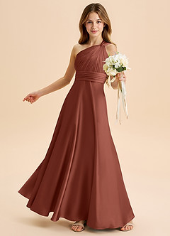 Azazie Charlize Junior Auburn A-Line Pleated Stretch Satin Dress image4