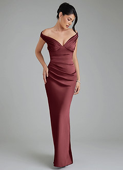 Azazie Stella Bridesmaid Dresses Merlot Sheath Corset Stretch Satin Convertible Dress image6