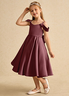 Azazie Favia Flower Girl Dresses Desert Rose A-Line Off the Shoulder Matte Satin Dress image6