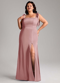 Azazie Frostine Bridesmaid Dresses Dusty Rose A-Line Bow Stretch Satin Dress image7