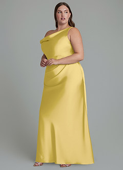 Azazie Emerson Bridesmaid Dresses Canary Mermaid Off the Shoulder Stretch Satin Dress image10