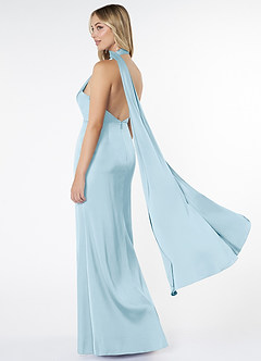 Azazie Kaylani Bridesmaid Dresses Sky Blue Mermaid High Neck Stretch Satin Dress image4