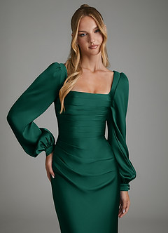 Azazie Brianna Bridesmaid Dresses Emerald Mermaid Corset Stretch Satin Dress image3